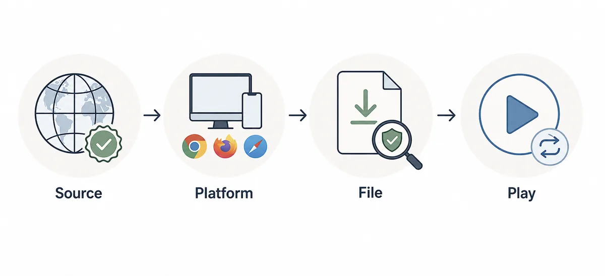 Illustration of a four-step PolyTrack download safety workflow