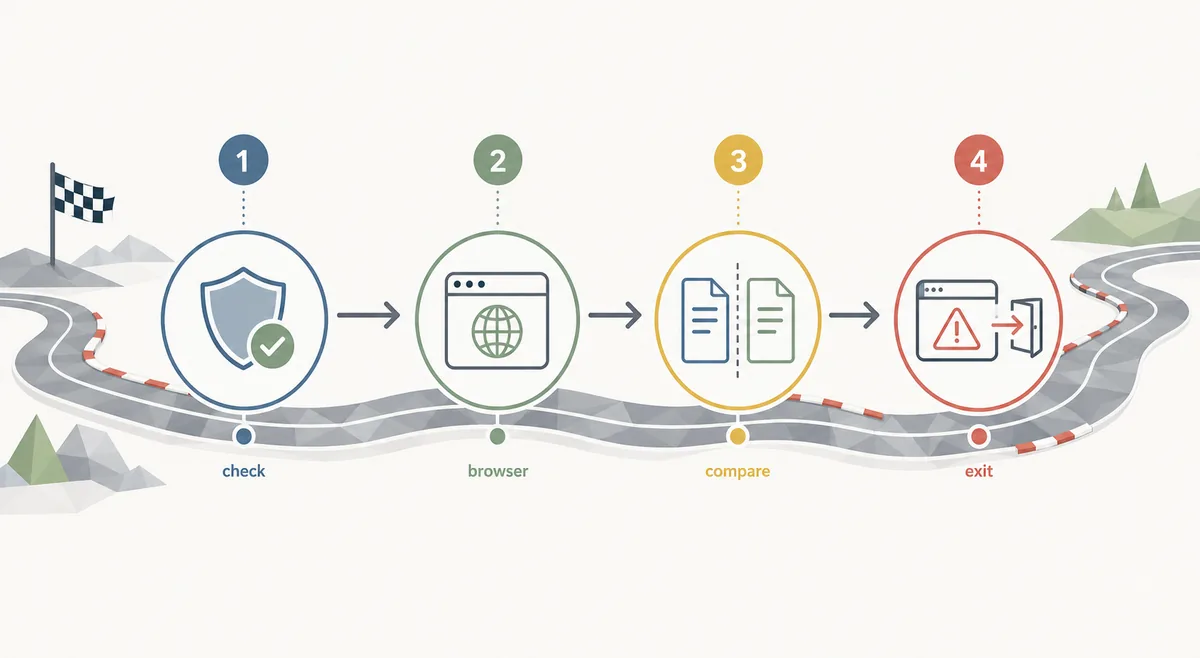 Diagrama editorial para revisar un mirror PolyTrack Google Sites de forma segura